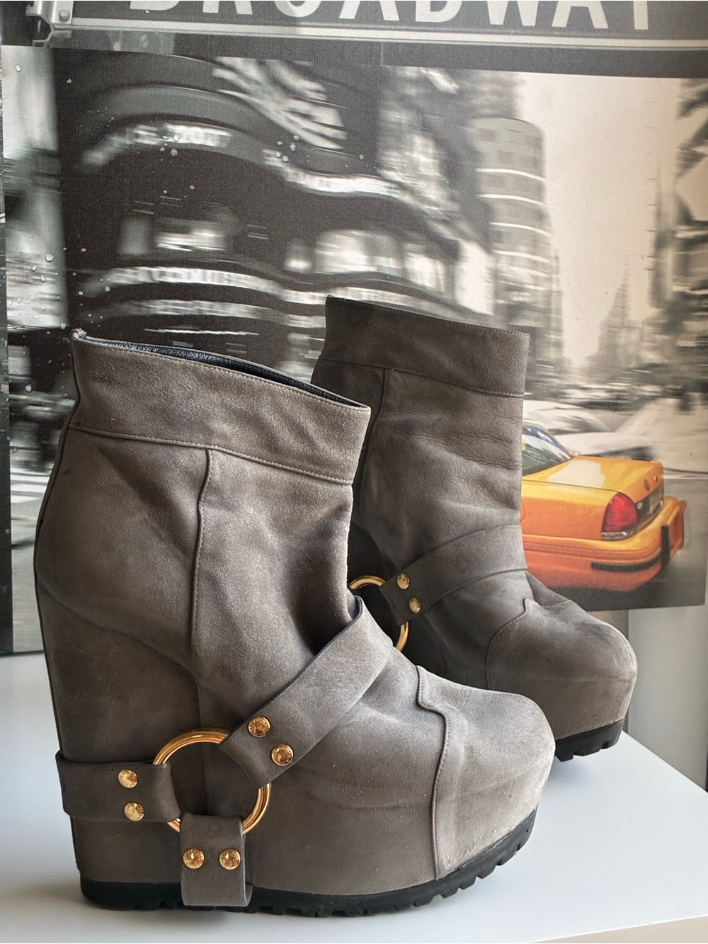 Dolce Gabbana Harness Gray Wedge Booties